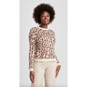 a new day Leopard Knit Sweater Size Large Boho Soft Cozy Cottagecore Crewneck